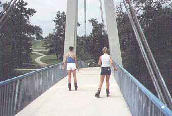 girls crossing a bridge  -  11 kb
